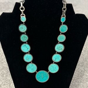 Michael Kors FAUX Turquoise and Silver Tone Disc Necklace